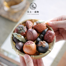 Yixing purple sand tea pet ornaments simulation fruit and vegetables Persimmon pomegranate lychee mangosteen handmade tea play tea ceremony accessories