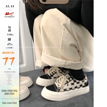 Huili womens shoes checkerboard canvas shoes womens spring and autumn new niche design cute Big Head shoes thick soled student board shoes