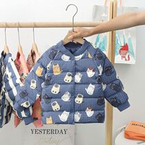 Ultra-thin down jacket childrens liner light short autumn and winter new cartoon mens and womens childrens clothing baby velvet warm jacket