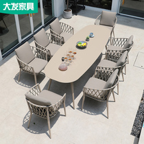 Outdoor table and chair Nordic simple wrought iron balcony table and chair outdoor Villa courtyard garden terrace rattan table and chair combination