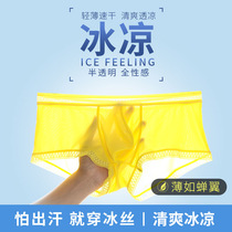 Summer New Translucent Ice Wire Briefs Sexy Men Ultra Slim Breathable Flat Corner Pants Summer Printed Shorts Head Man