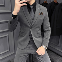 Autumn and winter groom suit suit suit mens three-piece wedding dress casual Ruffian handsome Korean version of self-cultivation British small suit