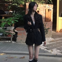 2021 autumn dress senior sense black vintage blazer Womens Small waist slim temperament small suit