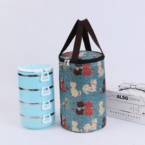  Lunch box bag round work portable bag cute small leak-proof waterproof cartoon storage insulation belt rice large