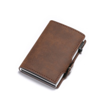 Factory customized Amazon New rfid retro style horse leather aluminum alloy side push test card bag wallet