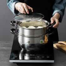 Thickened stainless steel soup pot steamer boil soup pot small hot pot household double ear cooker gas milk cooker induction cooker