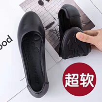 Work shoes womens black soft soled work shoes professional shoes womens leather shoes interview stewardess shoes comfortable non-slip Hotel flat bottom