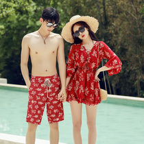 Couple swimsuit female conservative bikini three-piece cute beach skirt cover belly show thin sexy Thai holiday swimsuit