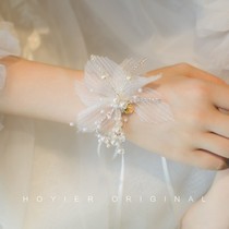 Flower also original handmade bride fairy sweet wrist flower wedding bracelet bridesmaid bracelet white gauze wedding accessories