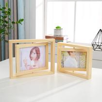 Wooden table top creative swing piece photo photo frame wooden rotating double-sided phase frame 6 inch 7 inch solid wood photo frame