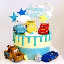 Birthday cake decoration decoration racing car back force car cartoon toy car Childrens dessert table dress accessories