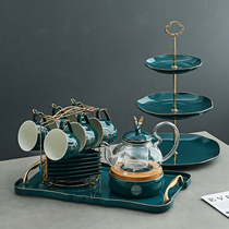 English Nordic ceramic glass flower tea set set boiled fruit flower teapot afternoon tea tea set candle can be heated