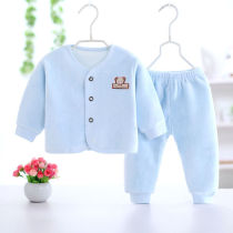 Baby coral velvet pajamas men and women baby autumn and winter models plus velvet set newborn home warm two-piece clothes