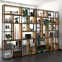 Iron shelf living room floor bookcase American office screen display shelf bookshelf solid wood partition storage rack
