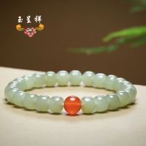  Special Hetian jade old bead bracelet Natural south red barrel bead oil runqing water material Xinjiang Hetian jade hand string