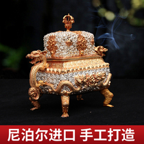 Incense burner Tibetan Zen offering utensils Buddha eight auspicious double dragon Falun line lying fire offering incense burner household incense box