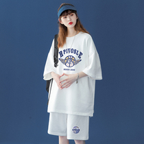 Net red fried street sports suit women loose fat sister thin large size thin section chic short-sleeved shorts two-piece summer