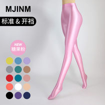 MJINM Beauty only beauty colored oil bright silk slip glossy pants with underpants woman outside wearing thin bodysuit tight fit pantyhose