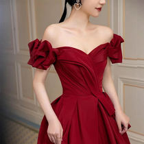Toast to the bride Advanced texture Shoulder Princess Dress Light Extravagant Satin betrothed Skinny Presenter Evening Gown