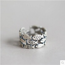 Tang too cute small fish cute swimming fish S925 silver handmade ring opening adjustable ring birthday gift