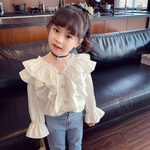 Girls shirt spring baby lace doll shirt long sleeve coat spring and autumn foreign style little girl white shirt