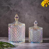 1 transparent crystal glass pen holder Cotton swab box Candy jar Makeup brush storage box Storage jar Seasoning jar