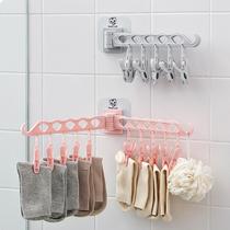 Punch-free wall-mounted drying socks artifact folding hanging rotating drying rack rod balcony toilet cool multi-function clip