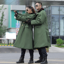 Military cotton coat mens security great coat anti-cold cotton clothing winter plus suede thickened long style plush coat army green brown