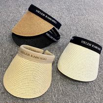  2021 summer new letter grass braided rafi duck tongue empty top straw hat female sunscreen sunshade headband sun hat