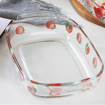 Flower binaural heat-resistant high boron glass baking dish baked rice plate steamed fish baking plate microwave oven steamer