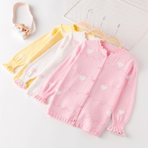 Knitted Cardigan Thin Section Girls Knitted Sweater Little Girl Spring and Autumn Pure Cotton Sweater Jacket Summer Air Conditioning Sweater