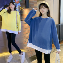 Pregnant womens womens spring and autumn long sleeves long loose fake two small autumn maternity suit two sets