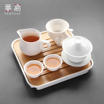 Chinese style three-talent tea bowl with lid ceramic tea tea with medium number without hot hand white porcelain lid bowl teacup kung fu tea set