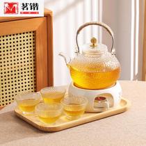 Internet celebrity fruit teapot Japanese-style flower teacup heat-resistant glass candle insulation base light luxury afternoon tea set