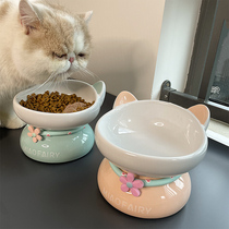 Your cat bowl should be replaced with a cat bowl ceramic large-caliber cat food basin large-capacity neck oblique cat bowl