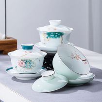 Blue and white porcelain three-cai Gaiwan Teacup large single household Kung Fu Tea tea ceramic tea set Three fort