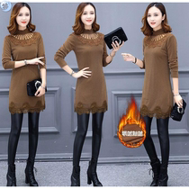(Thin thick) 2019 Autumn half high collar long sleeve women T-shirt lace plus velvet base shirt