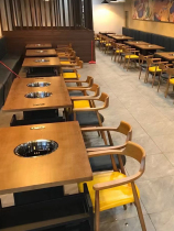 Barbecue hot pot table barbecue string dining table induction cooker integrated Chinese restaurant table commercial barbecue table and chair