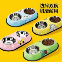 New cartoon cute stainless steel dog bowl double bowl Puppy cat Cat Bowl Teddy Drinking Water Pet Supplies
