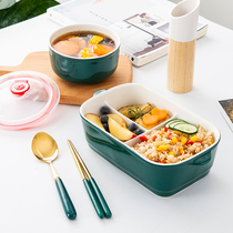 Ceramic lunch box office workers can microwave heating special bowl divided type sealed freshness bento box student lunch box