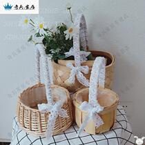 Flower blue woven basket floral arrangement Willow woven flower child photo rattan basket woven straw basket bamboo basket flower pot