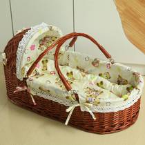 Vine-knitted newborn baby out portable hand basket on-board appeasement coax sleeping basket baby bed cart solid wood cradle