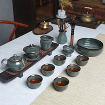 Celadon Kung Fu tea set Household living room ceramic teapot cover bowl Teacup Longquan Ge Kiln Office high-end