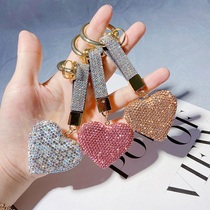 Creative clay paste diamond full diamond peach heart keychain Japanese and Korean diamond rope love female bag pendant car accessories