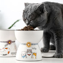 Cat bowl ceramic anti-overturning high foot drinking water bowl can love young cat pet bowl dog bowl protect cervical spine food basin cat food bowl