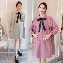 Pregnant womens fashion spring and autumn long sleeve slim shirt skirt 2021 tide mother little pregnant A dress women
