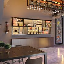 Bar wine rack wall-mounted wine cabinet rack iron hanging wall industrial wind custom wall restaurant wall display rack