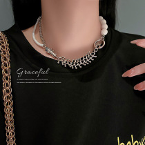 Korean fashion simple personality neck chain geometric beads stitching necklace Net red temperament hip-hop style choker items