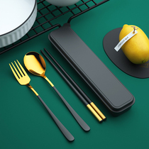 Go out fast portable storage box office worker three sets of tableware outdoor adult stainless steel fork out carrying box