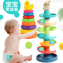 Stacked music childrens educational toys 0-1 year old baby colorful ring early education rainbow tower baby layered set Cup